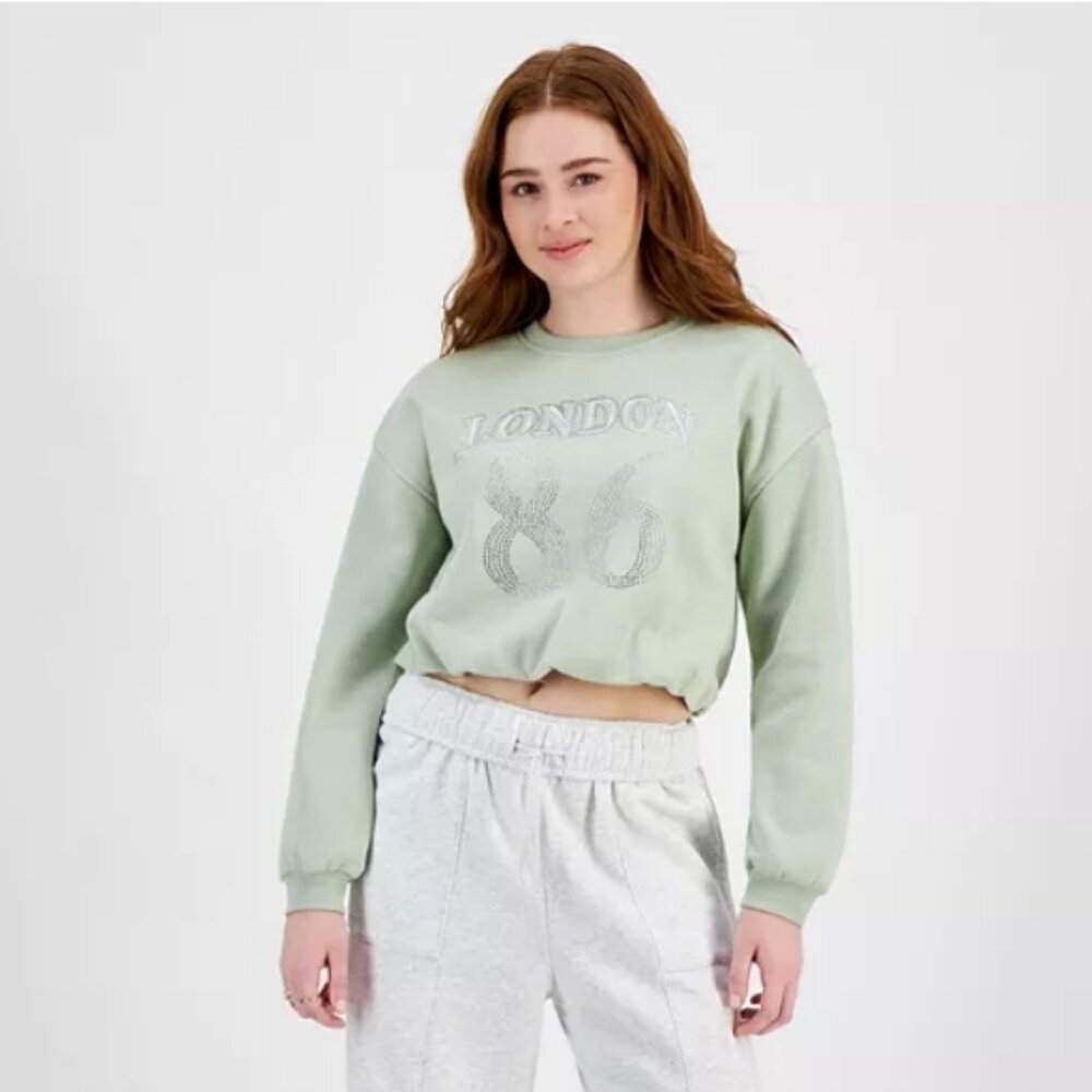 New with TAGS Planet Heart Juniors' Bubble Hem Varsity Crewneck Sweatshirt